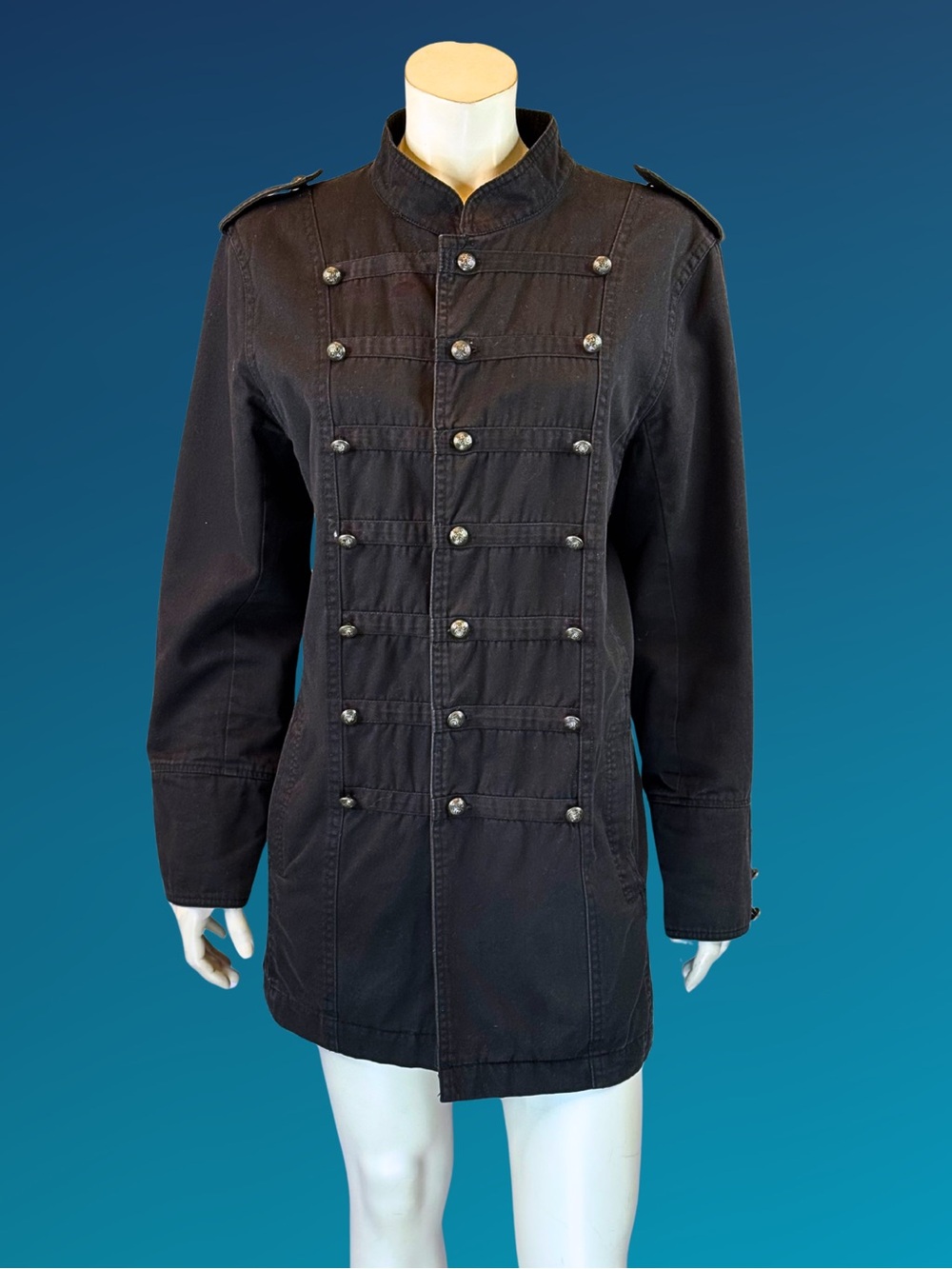 Men's Y2K Black Military Jacket | Gothic Sgt Pepper Coat | M | Women’s L